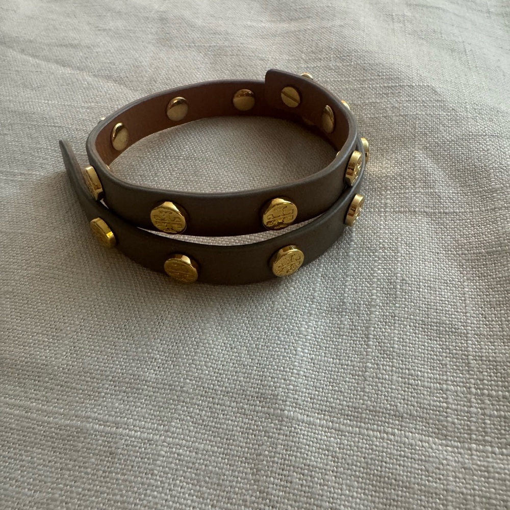 Tori Burch Gray Leather Wrap Bracelet